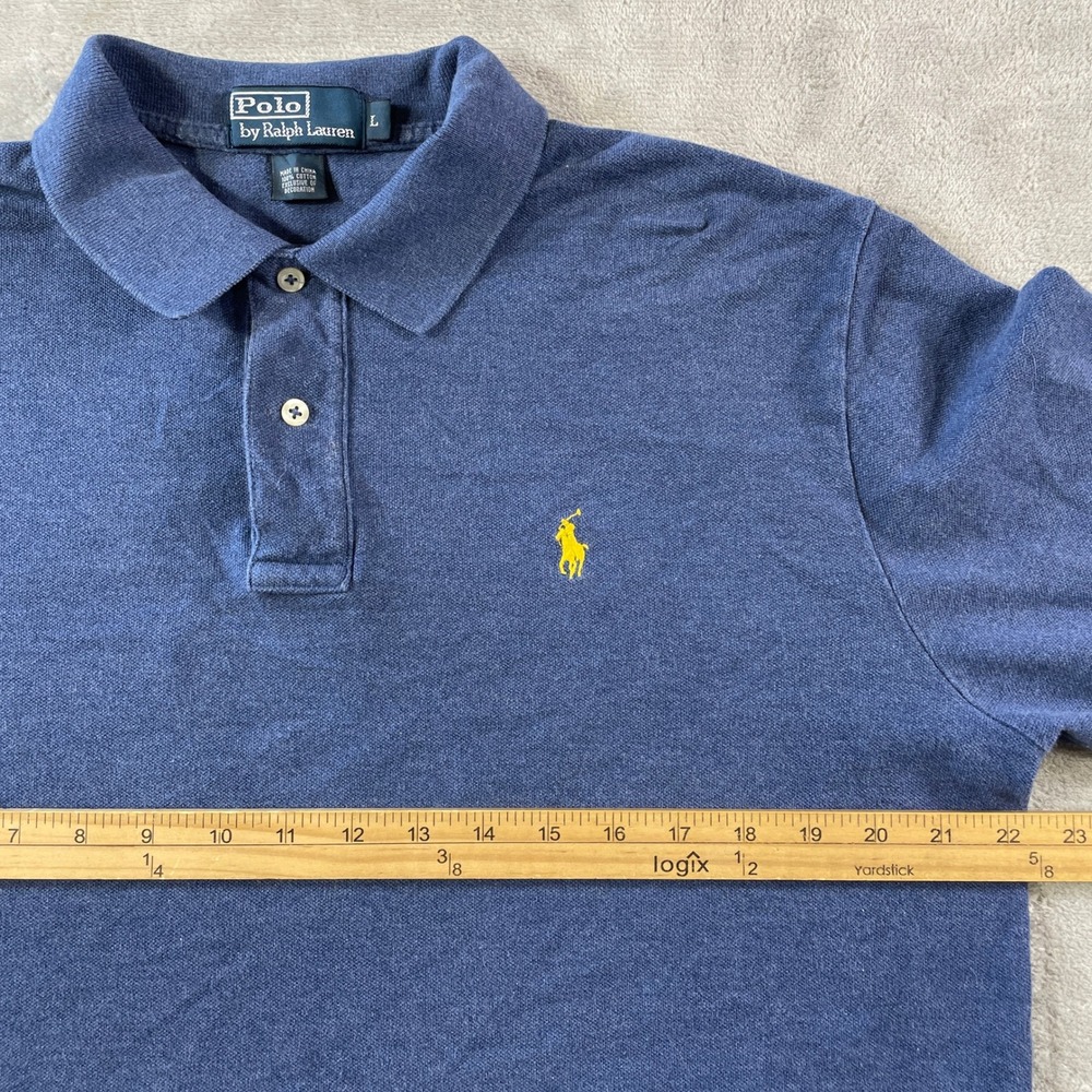 Polo Ralph Lauren  Pique Shirt Mens Large Blue Long Sleeve Preppy Casual Office - Picture 4 of 9